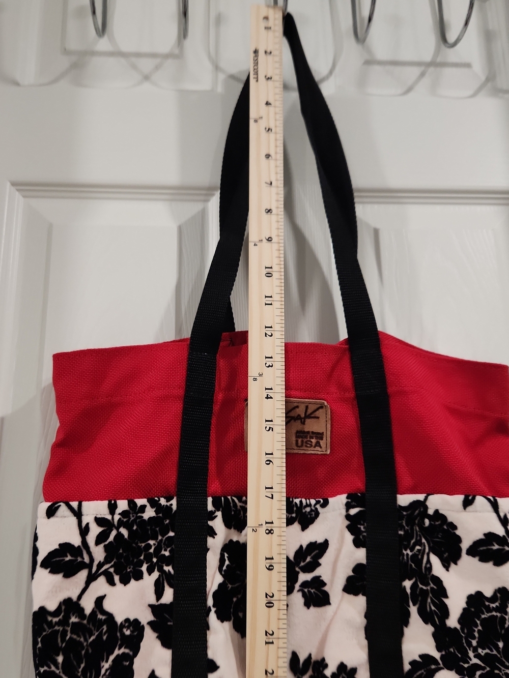 JakSak Canvas Tote Bag Floral Rose Red Made In USA Sustainable Shoulder Bag EUC - Picture 6 of 7
